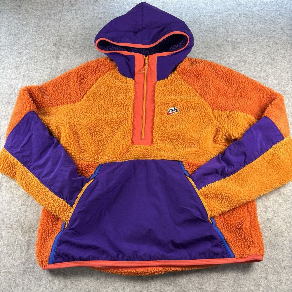 Nike Sportswear Sherpa Fleece Half-Zip Hoodie Sweatshirt Orange Purple Medium